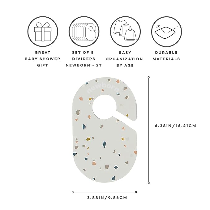 3 Sprouts Baby Closet Organizer Set - 15 Nursery Hangers with 8 Size Dividers, Closet Dividers for Baby Clothes and Clothes Organizer for Infant to Toddler Clothing - Cream Hangers & Terrazzo Dividers