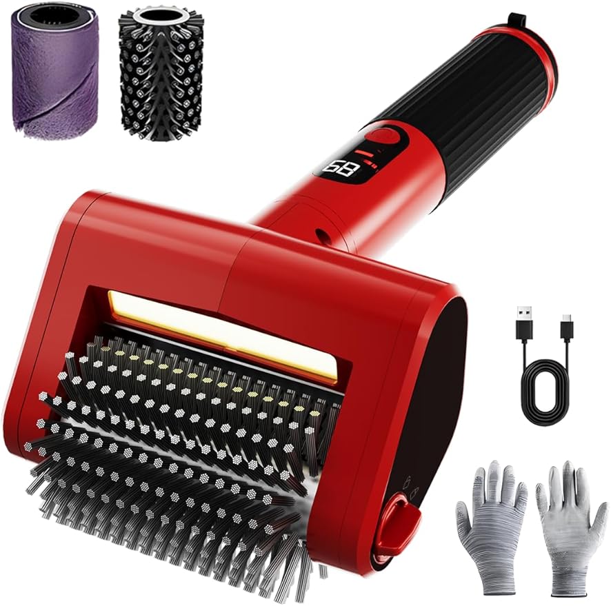 Electric Rechargeable Grill Brush, 650RPM Spinning Stainless Steel Bristle BBQ Brush, Bristle-Free Grill Cleaner for Outdoor & 2 PCS Scouring Pads - Heavy Duty Cordless Electric Tool with LED Light
