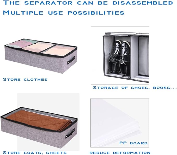 AARAINBOW 2 Packs Foldable Under Bed Shoes Organizer with Lids, Underbed Clothes Storage Container with Divider, UnderBed Storage Bins Box with Clear Window (Gray+Coffee)