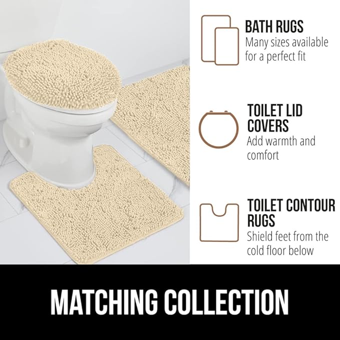 GORILLA GRIP Bath Rug Mat 30x20, Thick Soft Absorbent Chenille, Quick Dry Microfiber Mats, Rubber Backing Washable Shower Floor Rugs, US Designed Bathroom Bathmat Home Decor Accessories, Sand
