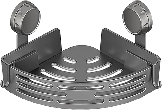 Triangle Suction Cup Shower Caddy,No-Drill Bathroom Corner Shelf with Hooks,Heavy-Duty Strong Hold, ABS and Heightened Design, Corner Shower Caddy Suction Cup for Kitchen and Bathroom (Gray*1)