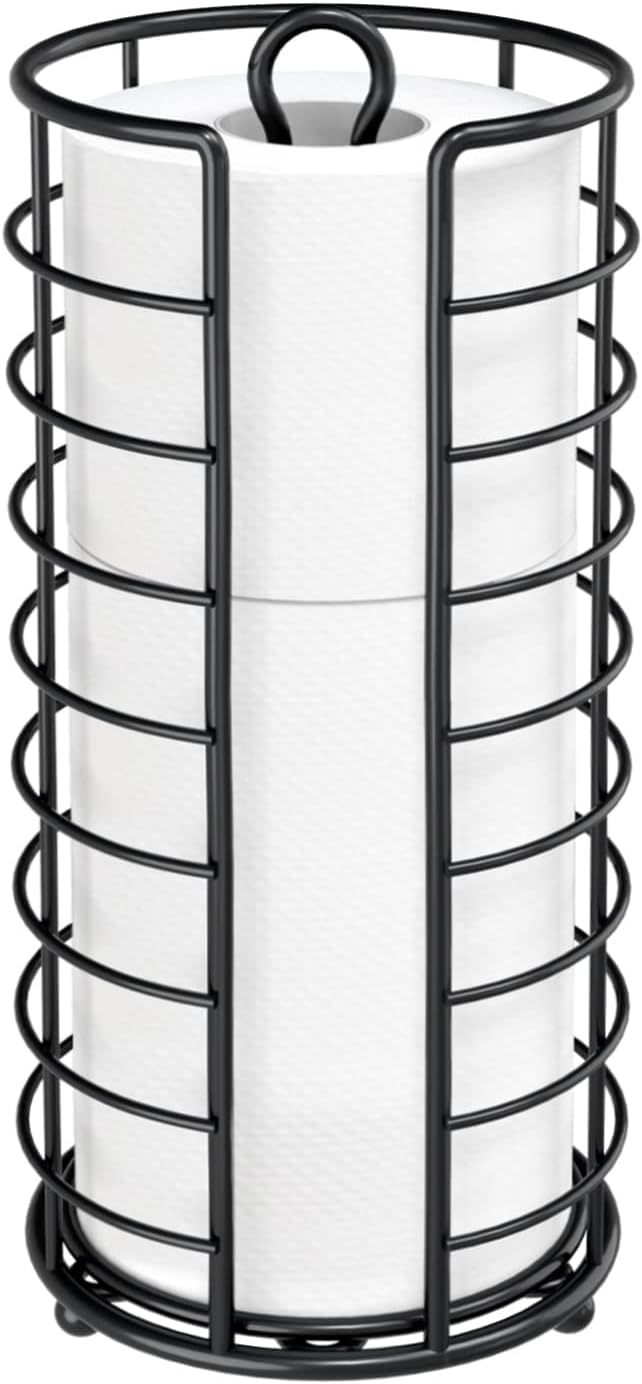 Kerisgo Toilet Paper Holder Stand, Freestanding Bathroom Toilet Paper Organizer, 3 Mega Roll Toilet Paper Holder for Under Sink, Vanity, Cabinet Shelf (Black)
