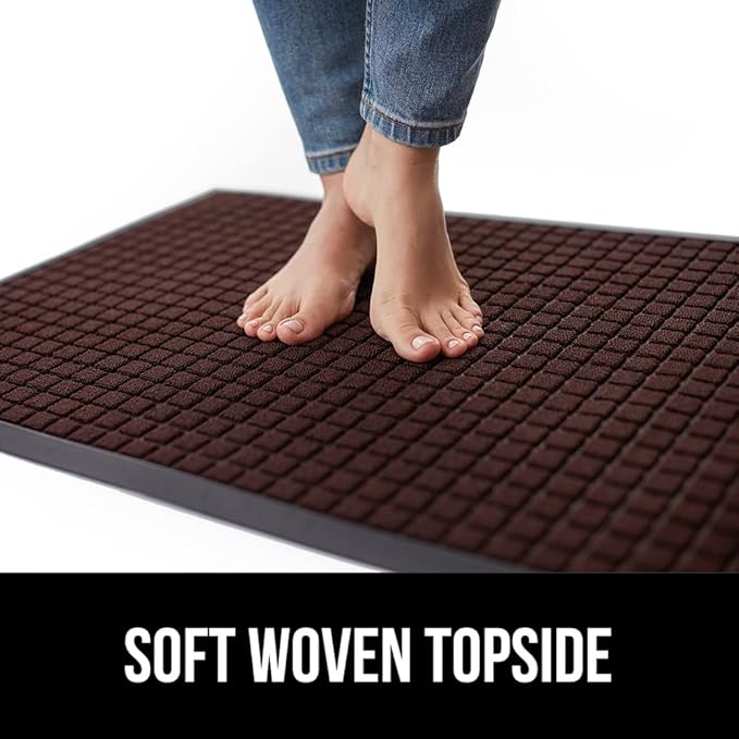 GORILLA GRIP 100% Waterproof All-Season WeatherMax Doormat, 47x35, US Designed Natural Rubber, Stain and Fade Resistant, Low Profile Indoor Outdoor Door Mats, Easy Clean Patio Mat, Coffee Squares