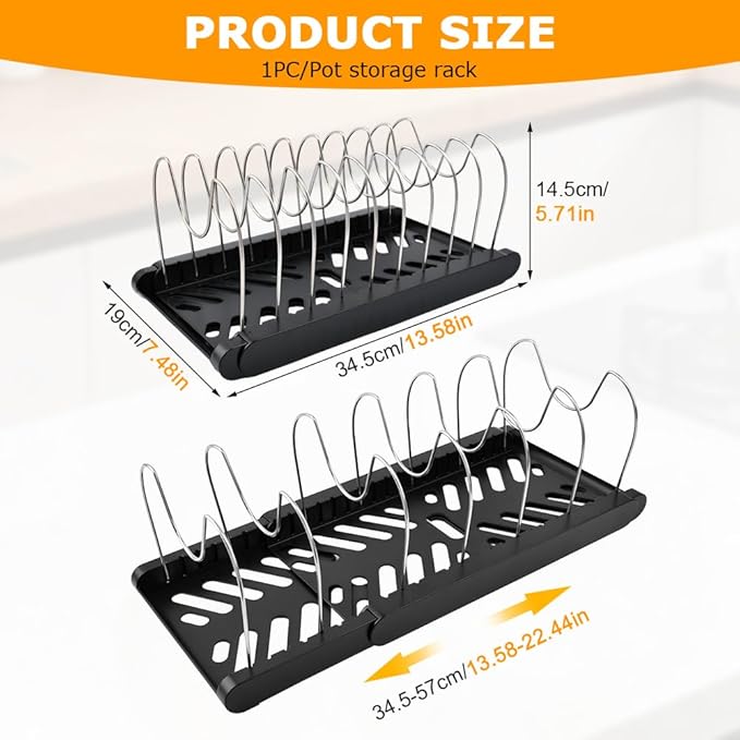 Pots and Pans Organizer for under Cabinet, Expandable Pot Lid Holder with 10 Adjustable Compartment, Pan Organizers inside Cabinet for Lids, Bakeware, Cutting Boards(COLOR:Black)