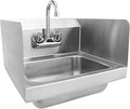 15" x 17" Stainless Steel Wall Mount Hand Sink with Gooseneck Faucet & Side Splash – NSF Certified Commercial Handwashing Basin