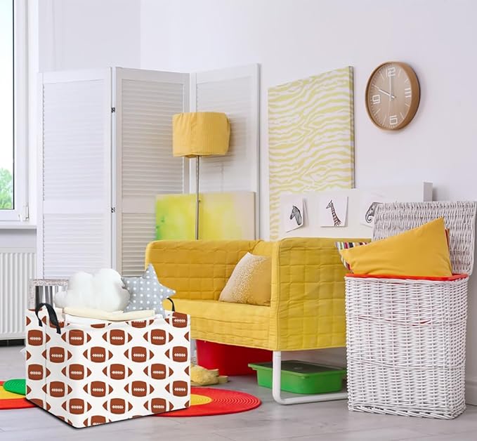 Rectangular Football Storage Basket Empty,Collapsible Gift Basket with Handles,Toys/Books Box,Room Decor(American Football)