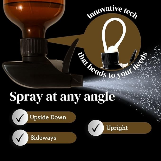 360° Heavy Duty Spray Bottle 32oz (2 Pack) | Upside Down Spray Bottles | All Purpose Plastic Amber Spray Bottles