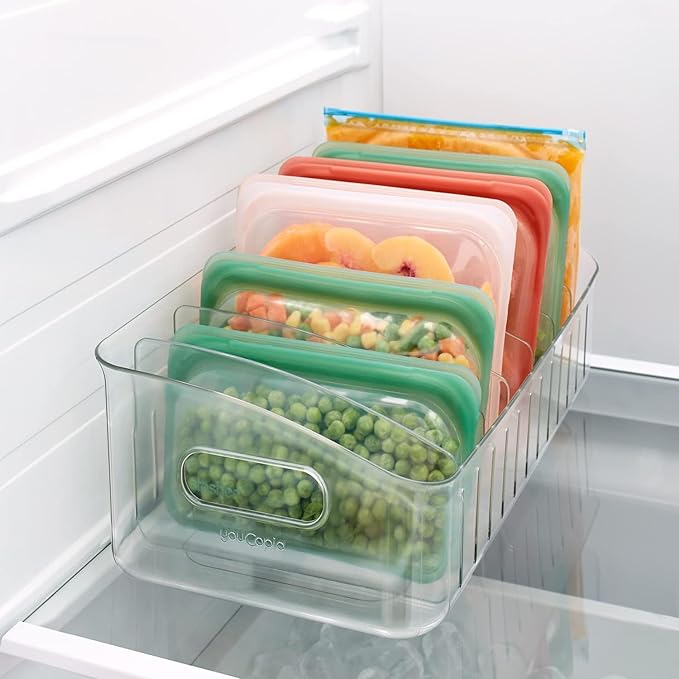 YouCopia FreezeUp Freezer Bin 15", BPA-Free Clear Fridge Organizer with Adjustable Dividers and Handles for Frozen Food and Leftovers