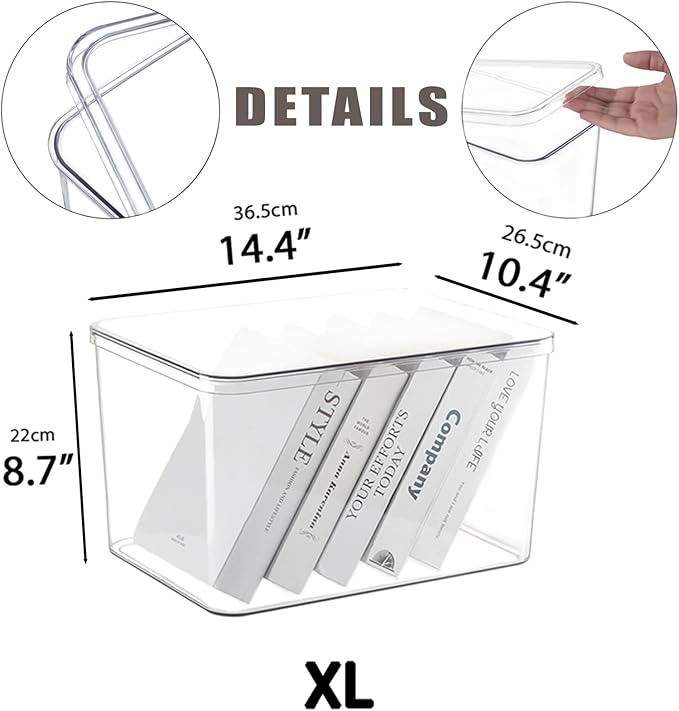Clear plastic storage bins with LIDS,storage containers for snacks, cosmetics, books, dog food, Storage Organizer for Nursery，Kitchen, Living room,Bedroom, Bathroom, Office (clear, 3XL)