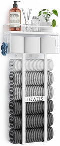 Towel Racks for Bathroom 31inch Wall Mounted Towel Rack,Floating Shelf with Wood Plank,Towel Storage for Bathroom Can Holds 6 Large Rolled Towels,All White