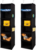 6 Shelves Hanging Closet Organizer, 2 Pack Hanging Storage with 4 Side Pockets for Clothes Shoes, 43.5"x12"x12"(Black)