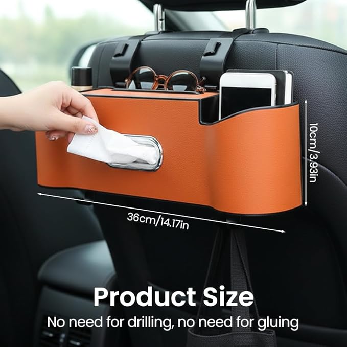 Back Seat Car Organizer with Cup Holder, 2026 New Backseat Car Organizer Back Seat, Multifunctional Car Seat Back Organizer Storage Box with Hooks & Tissue Box, for Drinks, Phone & Handbags (Red)