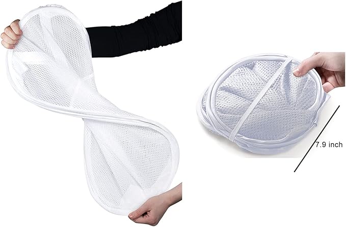 Larpur Popup Laundry Basket, Mesh Clothes Hamper Portable Laundry Hamper with Reinforced Carry Handles, Collapsible for Storage (White)