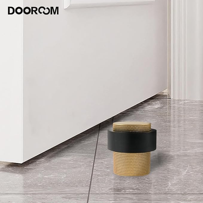 1-1/2 Inch Long Heavy Duty Cylindrical Floor Mounted Brass Door Stopper Holder Protects Doors, 1 Pack, Brushed Brass