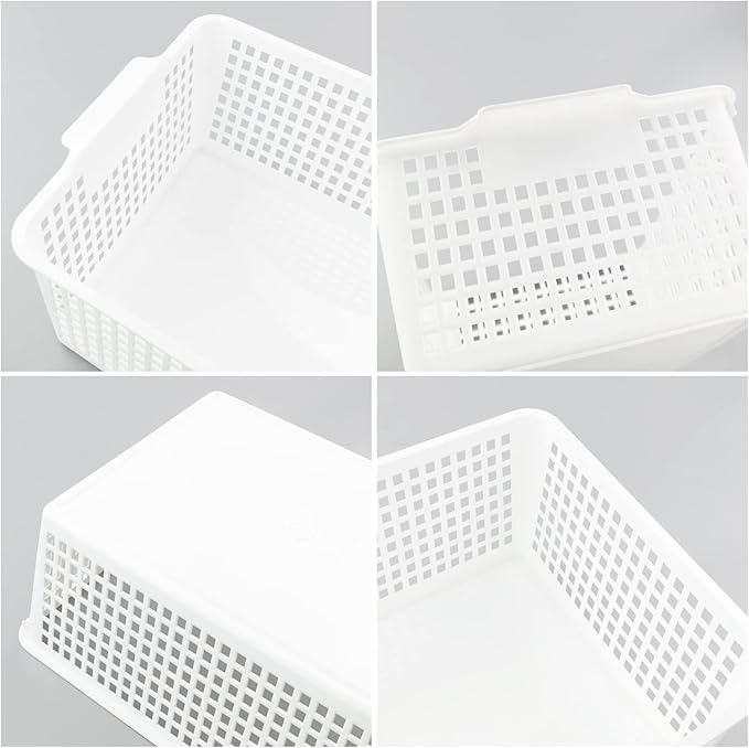 3-Pack Large Plastic Storage Basket, Plastic Storage Bin, White