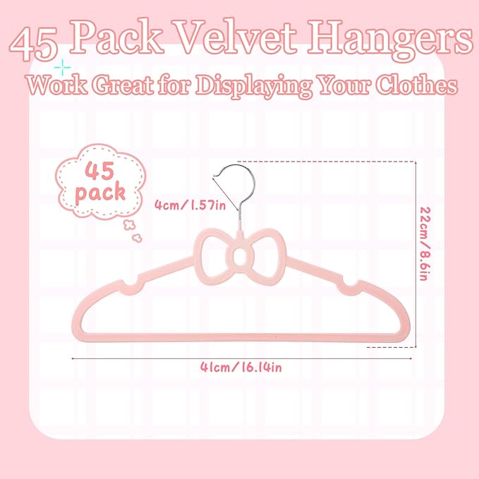 45 Pack Pink Velvet Hangers, 16" Non Slip Velvet Clothes Hanger Ultra Slim Felt Hanger with 360 Degree Swivel Hook Space Saving for Coats Jacket Shirts Dress