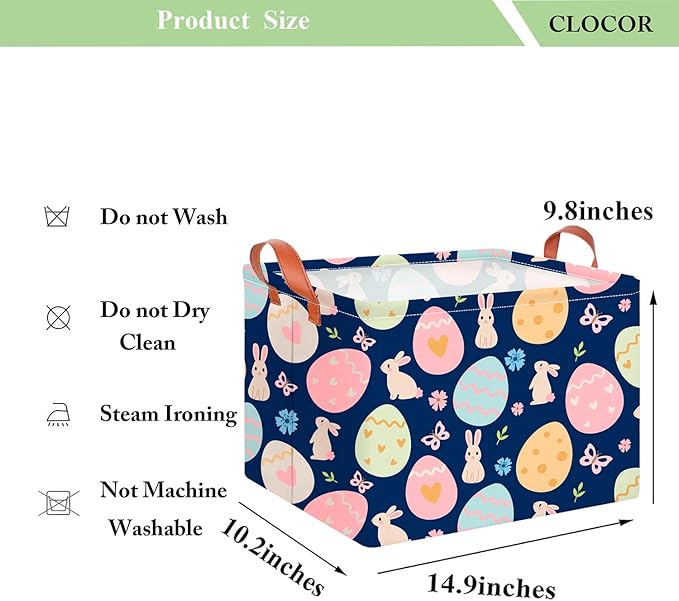 CLOCOR Rectangular Blue Easter Basket Empty,Easter Gift Basket for Kids,Waterproof Storage Basket with Handles,Easter Bakset for Egg Hunting(Blue Easter Basket)