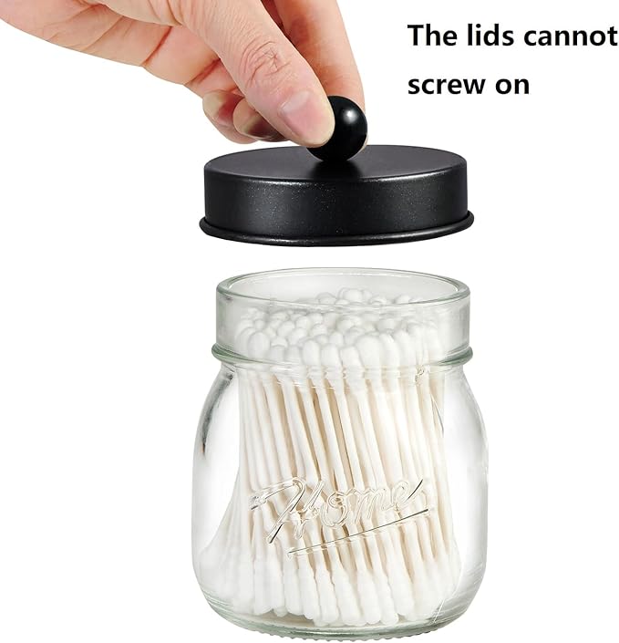 Amolliar Mason Jar Bathroom Accessories Set 4 Pcs -Lotion Soap Dispenser & 2 Qtip Holders & Toothbrush Holder - Rustic Farmhouse Decor, Bathroom Home Decor (Black)