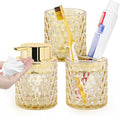 Bathroom Accessories Set, 3pcs Amber Glass Bathroom Accessory Set,Toothbrush Holder, Foaming Soap Dispenser and Tumbler, Gold Bathroom Decor Sets for Organizer, Home Apartment Gift