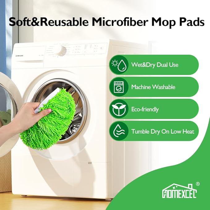 HOMEXCEL Reusable Microfiber Mop Pads,Mop Pads Replacements for Wet & Dry Use, Floor Cleaning Sweeping Mopping Pads Refills for Household Cleaning, Pack of 4