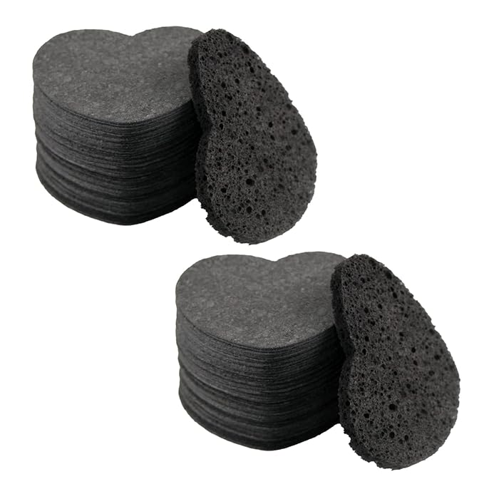 100-Count Compressed Facial Sponges for Estheticians Heart Shape Natural Cellulose Sponge Professional Cosmetic Spa Sponges for Face Cleansing, Massage, Pore Exfoliating, Mask, Makeup Removal, Black