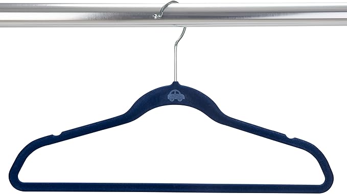 Simplify 50 Pack Kids Velvet Hangers | Slim | Non-Slip Design | Space Saving | Childrens Clothes | Shirts | Pants | Dresses | Baby Nursery | Closet Storage & Organization | Navy