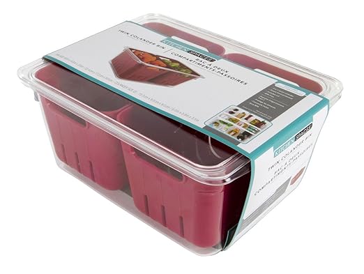 Kitchen Spaces Twin Colander Food Storage Container, Strainer and Fridge Organizer Bin for Fruits and Veggies, Stackable, BPA-Free