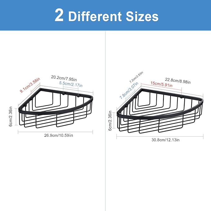 GORDEE [2 Pack] Corner Shower Caddy Shelf Organizer, Stainless Steel Heavy Duty Rust-Proof Shampoo Holder, Wall Mounted Storage Rack for Bathroom & Kitchen, Matte Black