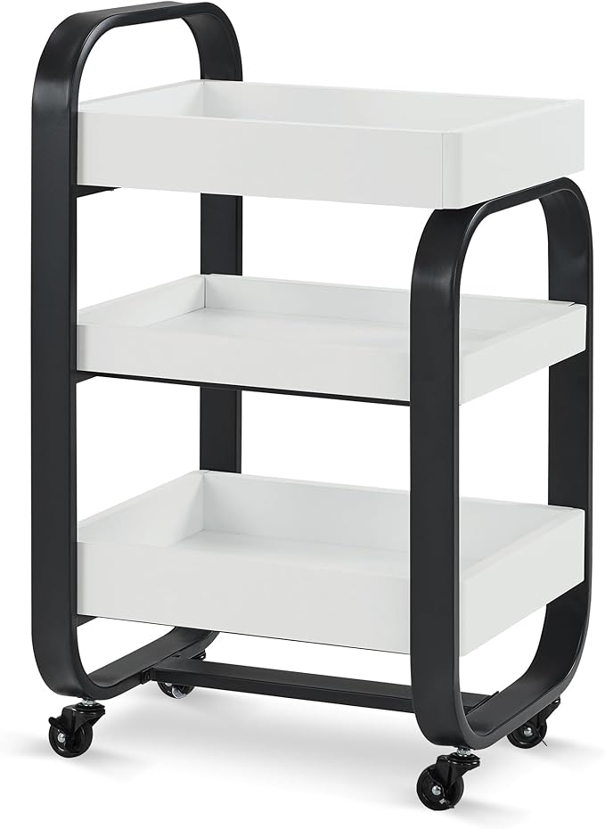 BarberPub Salon Storage Trolley with Shelves, Beauty SPA Rolling Cart with Lockable Wheels, 3-Tier Stylist Tool Organizer, Barber Mobile Station Equipment 2085 (Black&White)