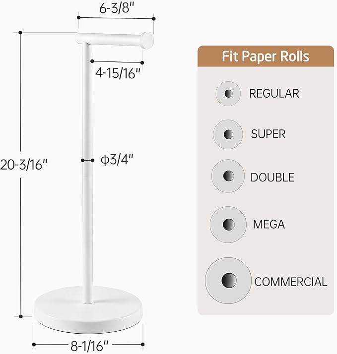 KES White Toilet Paper Holder Stand with Heavy Base, Freestanding Toilet Roll Holder for Bathroom Floor, Stainless Steel, BPH283S1-WH