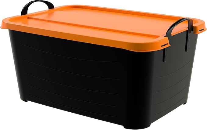 Life Story 6 Pack Heavy Duty Stackable Storage Bin, 55 Quart Home Organizer, Versatile Lightweight Locking Bins with Carrying Handles, Black/Orange