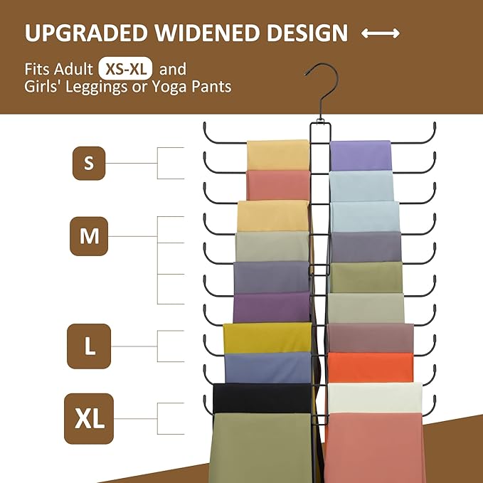 ZEDODIER Legging Organizer for Closet Hanging, Rotatable Yoga Pants Hanger for Women's XS-XL and Girls' Leggings, Holds Up to 20 Pairs Leggings, Space-Saving Closet Organizers and Storage, Black