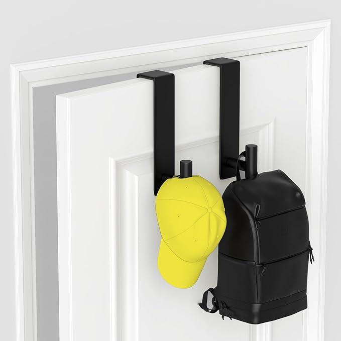 VINHOLD Heavy Duty Stainless Steel Over-Door Hook for Coats, Totes, Towels – Easy Install Door Hooks with Non-Slip Pads for Bedroom Bathroom Entryway Office (Black, 2 Pack, Fits 1-3/4" Thick Door)