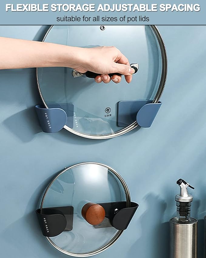 Tendiren Pot Lid Organizer, 6 Pairs of Adjustable Wall Mount Pot Lid Holder Cabinet Door, Pot and Pan Hangers for Kitchen Wall Mount, Cabinet Door Lid Organizer, Save More Space