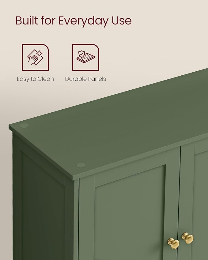 VASAGLE Floor Storage Cabinet, Shaker Cabinet with 2 Adjustable Shelves, 4 Doors, Tall Freestanding Organizer Unit, for Kitchen Bathroom Living Room, Forest Green UBBC553CH01S