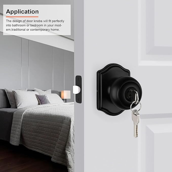 Haidms Keyed Entry Black Door Knob Interior, Exterior Locking Door Knobs, Matte Black Exterior Doorknobs with Lock and Key, 5 Pack