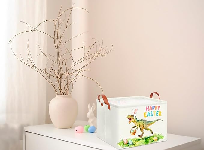 CLOCOR Rectangular Dinosaur Easter Basket Empty, Blue Gift Basket with Handles,Toys Storage Bin,Baby Room Decor(Dinosaur)