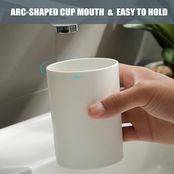 Bathroom Tumbler Cup 10.5oz Reusable Unbreakable Toothbrush Cup 300ml Mouthwash Cups Plastic Easy to Clean Bathroom Cup Toothbrush Holder Adequate for Your Bathroom (PP, white2)