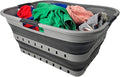 SAMMART 42 (11 Gallons) Collapsible Plastic Laundry Basket, Foldable Pop Up Storage Container/Organizer, Space Saving Hamper, Portable Bin for Dorm Room Bathroom (1, Grey/Black)