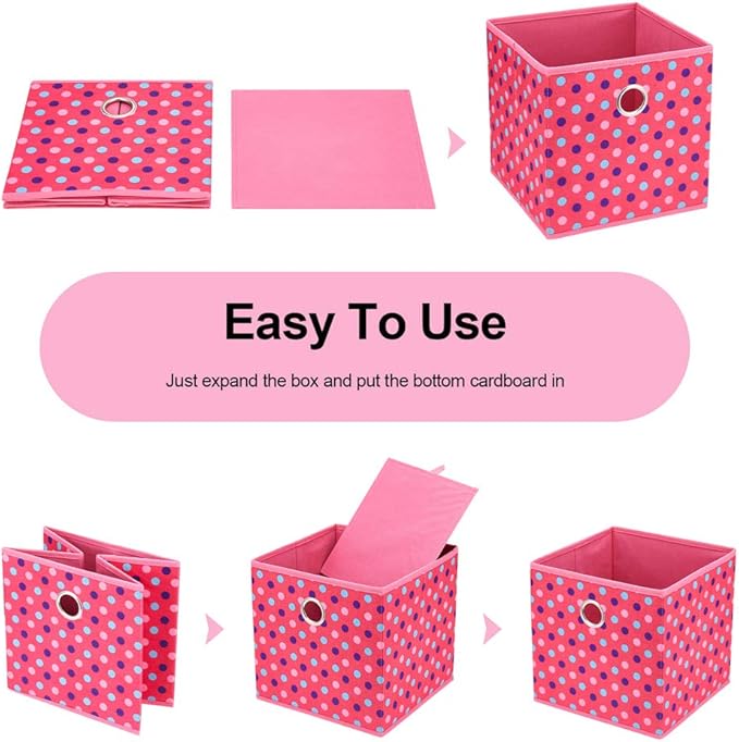 Pink 10x10x10 In Foldable Fabric Cubicle Cubes Storage Bins Decorative Collapsible Children Storage Cube Baskets Cloth Storage Cube Boxes Cube Inserts Drawer for Kids Cube Organizer Shelves QY-SC15-3