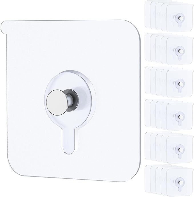 Uniclife 30 Pcs Self Adhesive Picture Hooks 33 Max lbs Load No Drill Screw Stickers Heavy Duty Picture Hangers Without Nails Wall Hooks for Hanging Waterproof Hangers Sticky Hook for Bathroom Kitchen