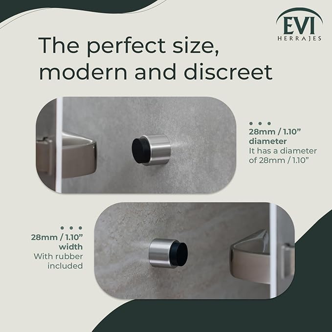 EVI | Wall Adhesive Doorstop | 1.1'' X 1.1'' | Black Rubber | Stainless Steel | Matte Finish | Great Adherence | 100% Functional | Mod. 198/28