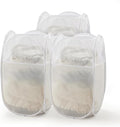 TECHMILLY Pop Up Foldable Laundry Basket, Mesh Laundry Hamper with Reinforced Handles for Dirty Clothes Storage in Dorm, Laundry Room, Bathroom, White(Fabric), 3 Pack