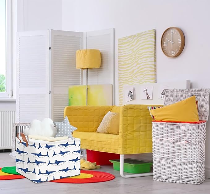 Rectangular Storage Basket,Collapsible Gift Basket with Handles,Kids Toys/Books Box,Room Decor(Shark)