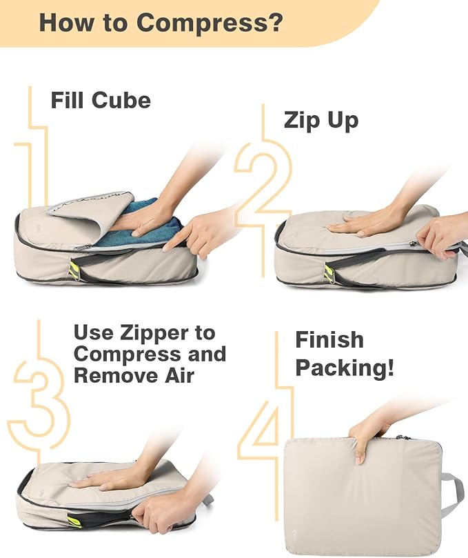 Gonex Compression Packing Cubes, 3pcs/4pcs Expandable Storage Travel Luggage Bags Organizers