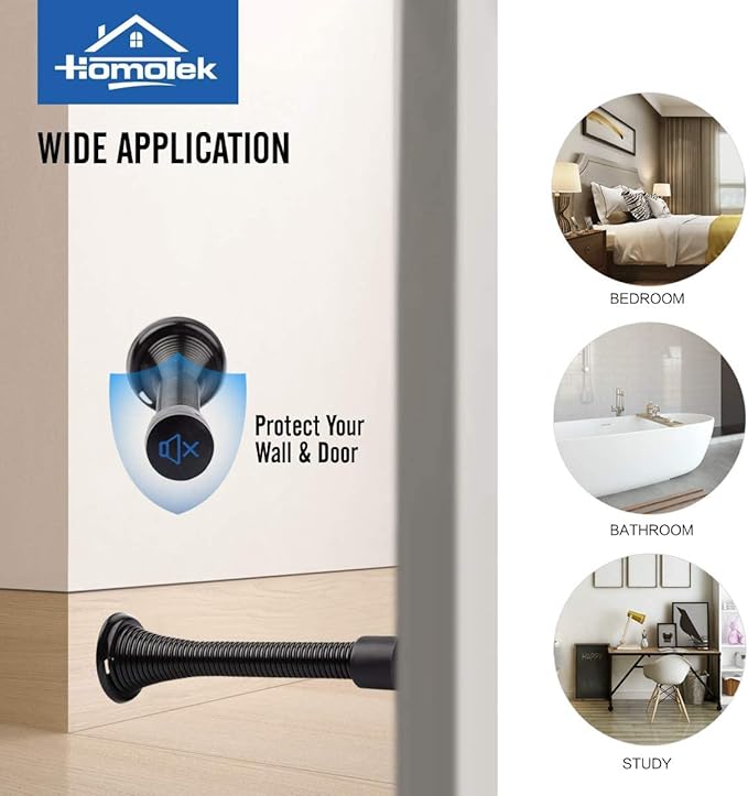 HOMOTEK 36 Pack Black Spring Door Stops,3-1/8" Heavy Duty Door Stop - Flexible Spring Door Stopper with Low Mounted Black Rubber Bumper Tips