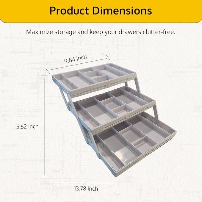 3 Tier Drawer Organizer, Multi Level Smart Drawer Organizer for Desk, Expandable Organizer for Office, Makeup, Jewelry, Kitchen, Folding Storage for Home and Office Drawers - White