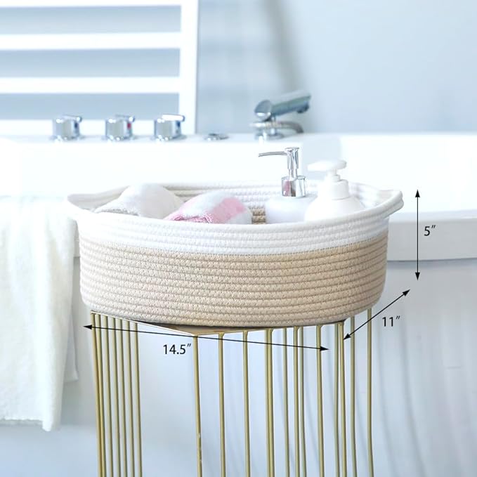 Woven Cotton Rope Storage Basket, Cube Changing Table Organizer for Closet Towels, Baby Nursery Bin, Small Dog Cat Toy Box, Gift Baskets empty Brown