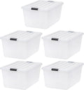 IRIS USA 68 Quart / 17 Gal. Stackable Plastic Storage Bins with Lids and Latch Buckles, 5 Pack - Pearl, Large Containers for Home and Office Ultra Organization, Durable Nestable Tote Box Tub