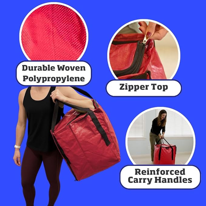 DURASACK Heavy Duty Storage Tote Bag with Zipper Top 22-Gallon Rugged Woven Polypropylene Moving Bag, Reusable Self-Standing Design, Holds up to 500 Pounds, Single, Red